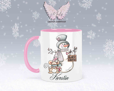 Tasse mit Schneemann und süßer Maus – mit oder ohne Wunschname