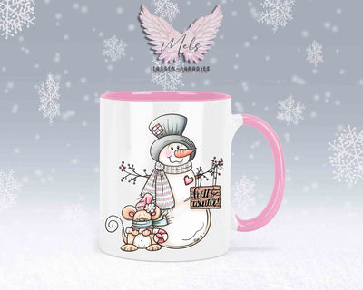 Tasse mit Schneemann und süßer Maus – mit oder ohne Wunschname
