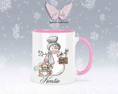 Tasse mit Schneemann und süßer Maus – mit oder ohne Wunschname