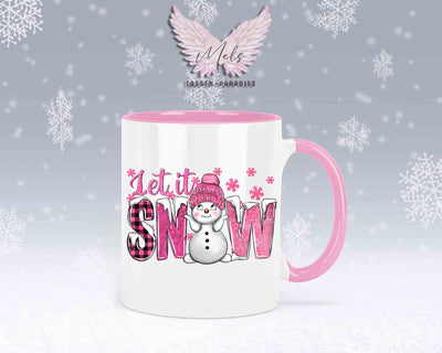 Tasse mit süßen Schneemann Lets Snow Rosa– mit oder ohne Wunschname