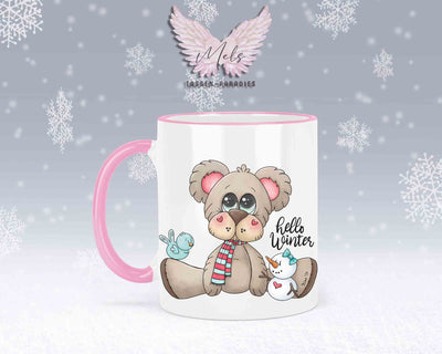 Tasse mit süßen Teddy Hello Winter– mit oder ohne Wunschname