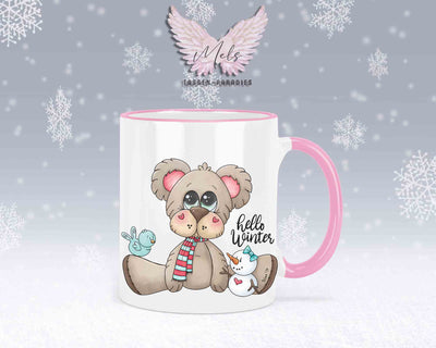 Tasse mit süßen Teddy Hello Winter– mit oder ohne Wunschname