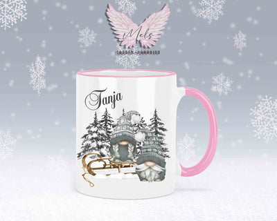 Tasse mit Wichtel und Schlitten – mit oder ohne Wunschname