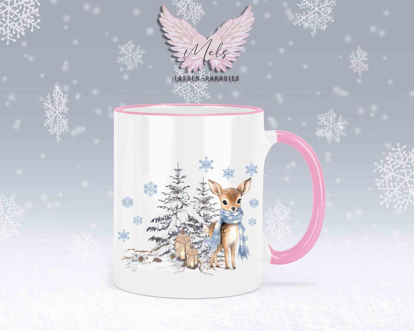 Tasse mit Winter motiv blau – mit oder ohne Wunschname