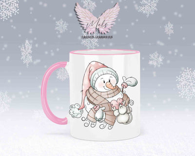 "Schneemann-Tasse mit Maus und Herz – mit oder ohne Wunschname"