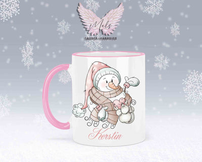 "Schneemann-Tasse mit Maus und Herz – mit oder ohne Wunschname"