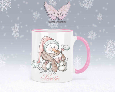 "Schneemann-Tasse mit Maus und Herz – mit oder ohne Wunschname"