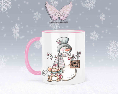 Tasse mit Schneemann und süßer Maus – mit oder ohne Wunschname