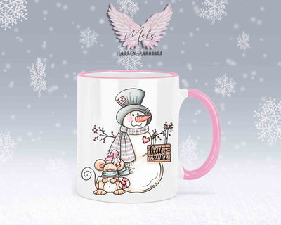 Tasse mit Schneemann und süßer Maus – mit oder ohne Wunschname