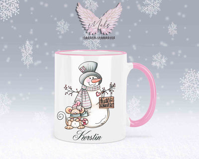 Tasse mit Schneemann und süßer Maus – mit oder ohne Wunschname