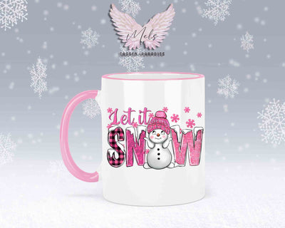 Tasse mit süßen Schneemann Lets Snow Rosa– mit oder ohne Wunschname