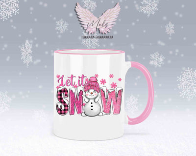 Tasse mit süßen Schneemann Lets Snow Rosa– mit oder ohne Wunschname