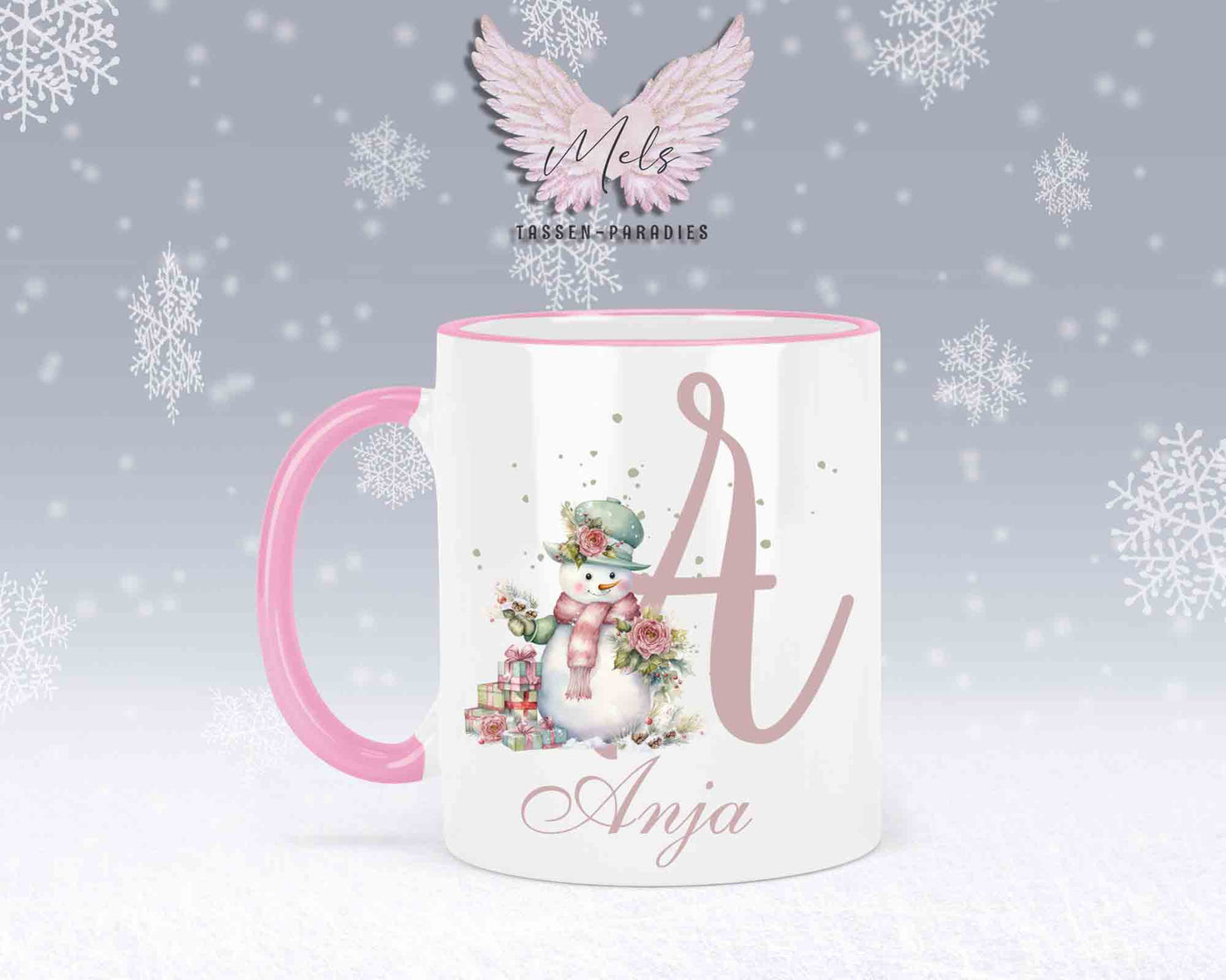 Schneemann Rosa-Alphabet mit Name - Personalisierte Keramik-Tasse Rosa 2
