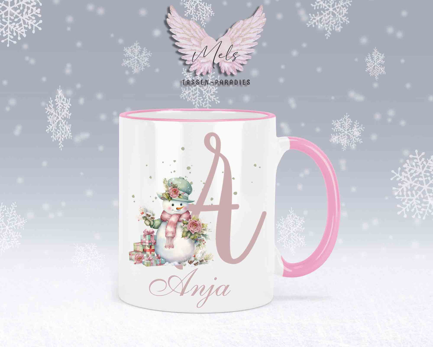 Schneemann Rosa-Alphabet mit Name - Personalisierte Keramik-Tasse Rosa 2