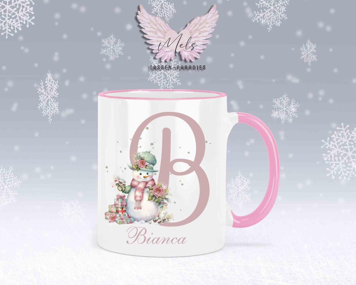 Schneemann Rosa-Alphabet mit Name - Personalisierte Keramik-Tasse Rosa 2