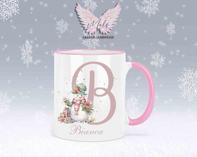 Schneemann Rosa-Alphabet mit Name - Personalisierte Keramik-Tasse Rosa 2