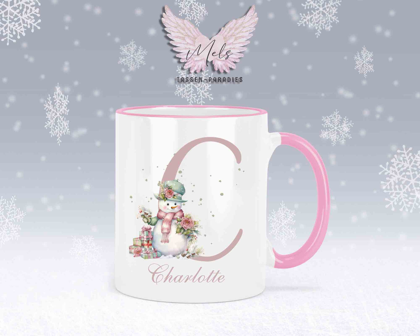 Schneemann Rosa-Alphabet mit Name - Personalisierte Keramik-Tasse Rosa 2