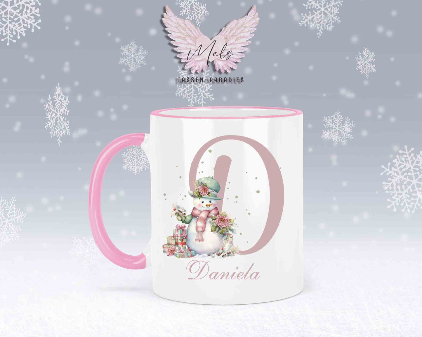 Schneemann Rosa-Alphabet mit Name - Personalisierte Keramik-Tasse Rosa 2