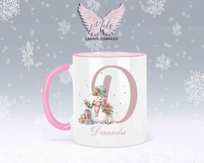 Schneemann Rosa-Alphabet mit Name - Personalisierte Keramik-Tasse Rosa 2