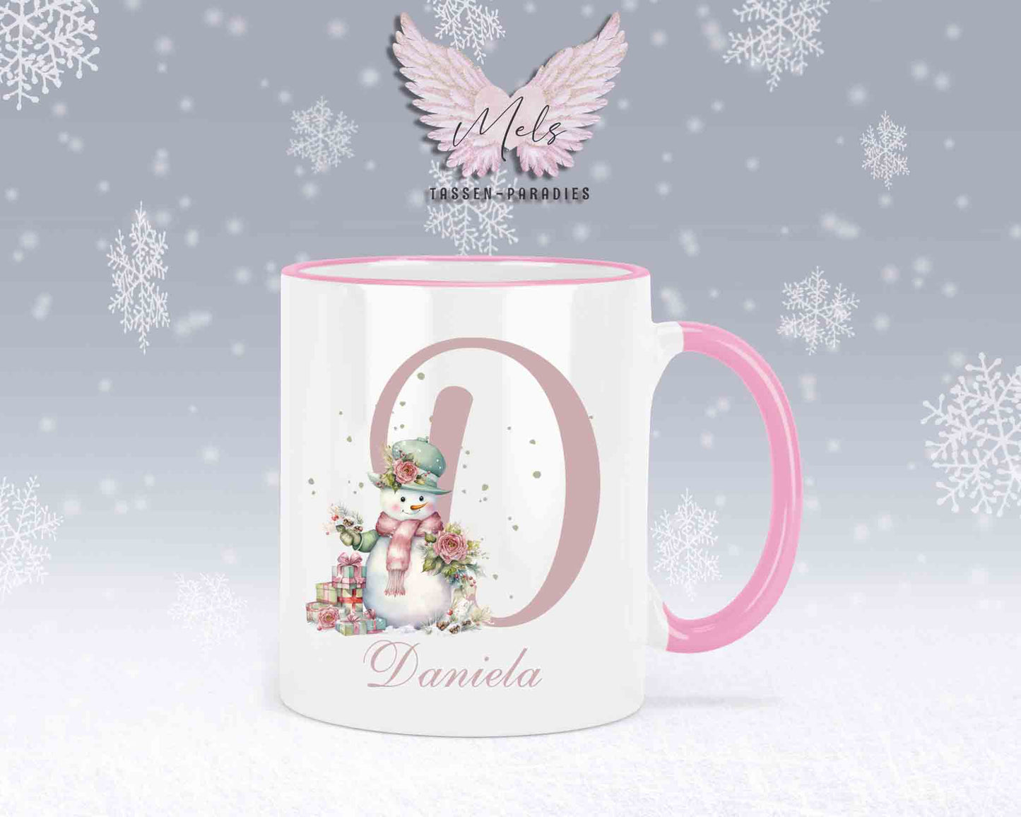 Schneemann Rosa-Alphabet mit Name - Personalisierte Keramik-Tasse Rosa 2