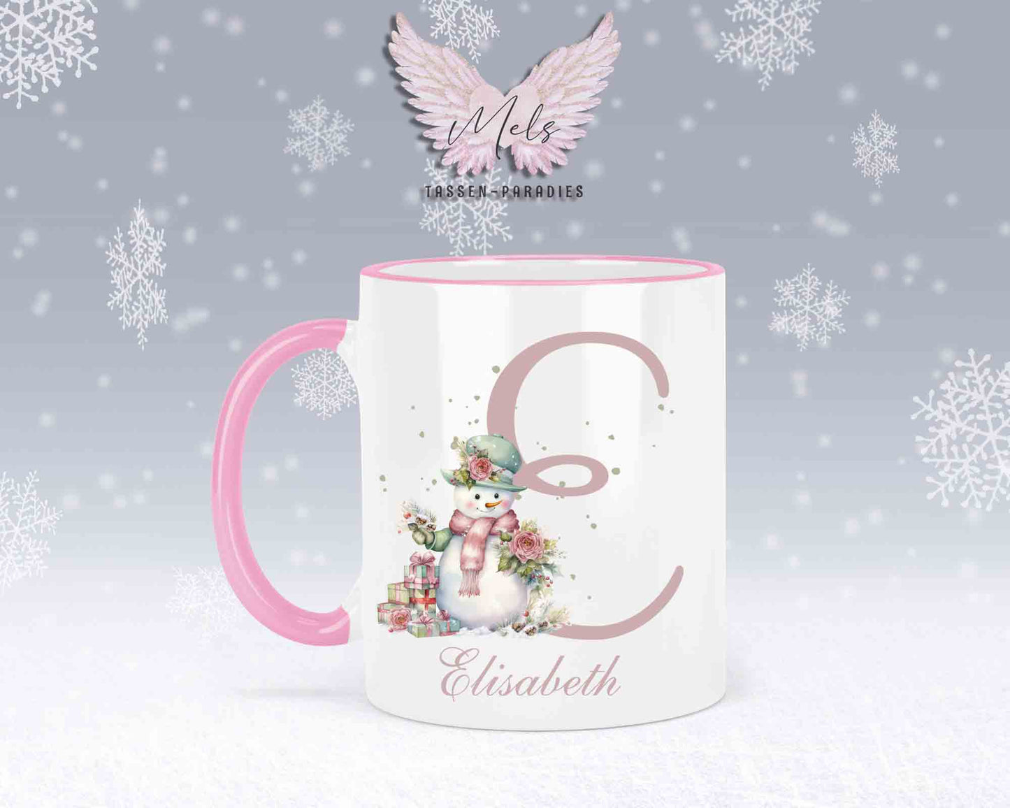 Schneemann Rosa-Alphabet mit Name - Personalisierte Keramik-Tasse Rosa 2