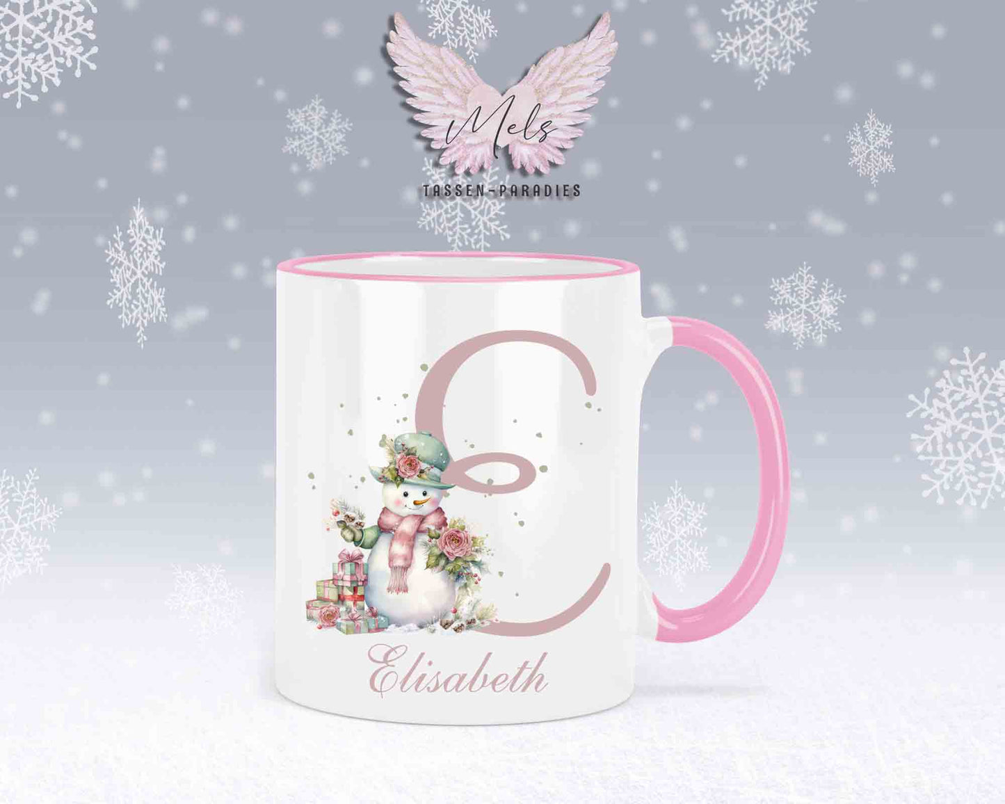 Schneemann Rosa-Alphabet mit Name - Personalisierte Keramik-Tasse Rosa 2