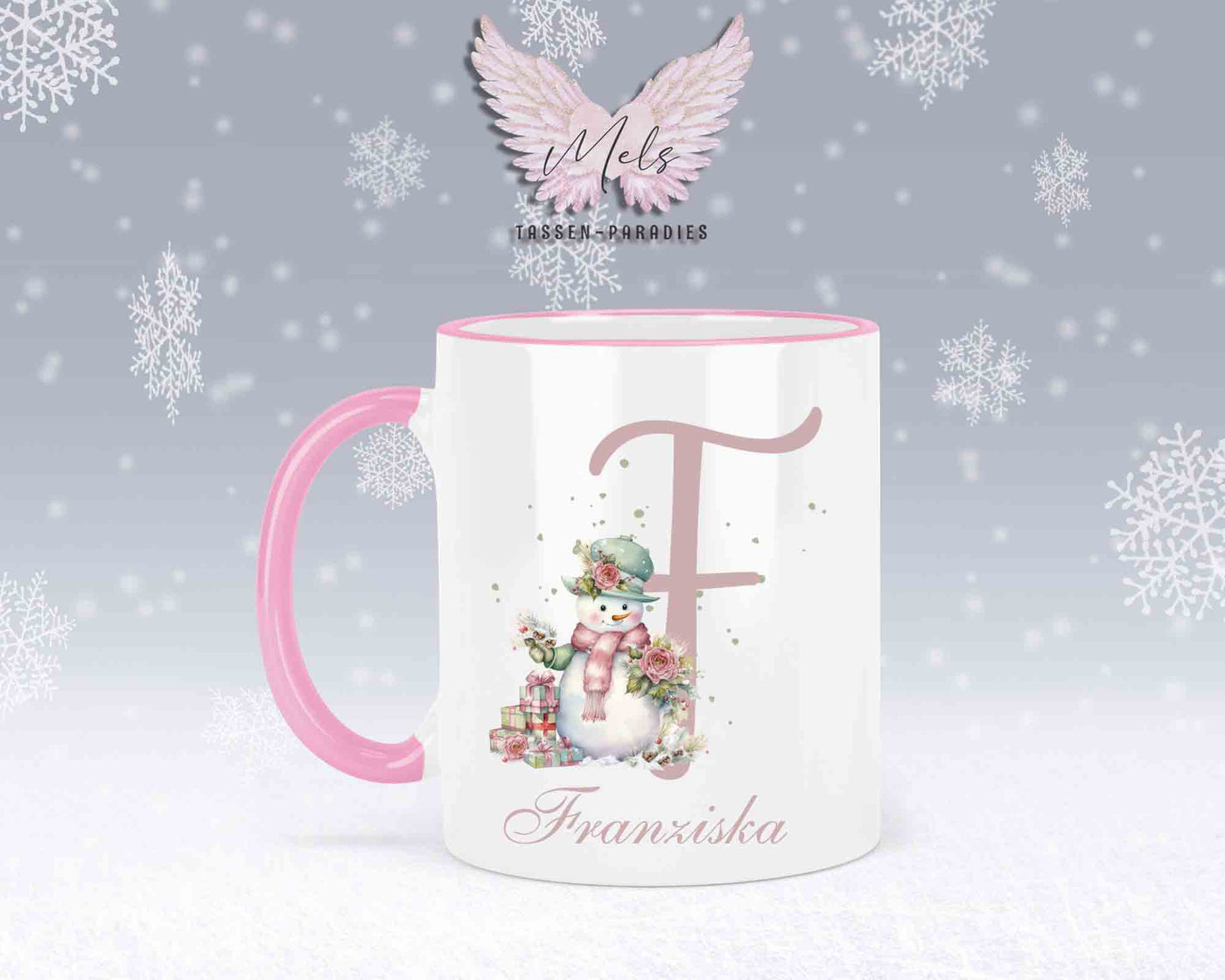 Schneemann Rosa-Alphabet mit Name - Personalisierte Keramik-Tasse Rosa 2