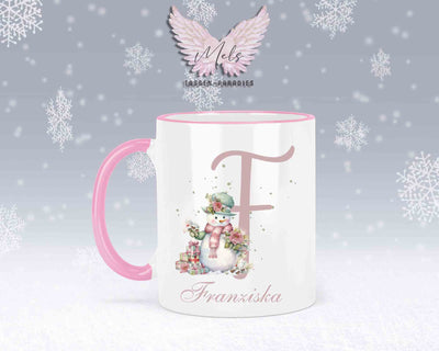 Schneemann Rosa-Alphabet mit Name - Personalisierte Keramik-Tasse Rosa 2