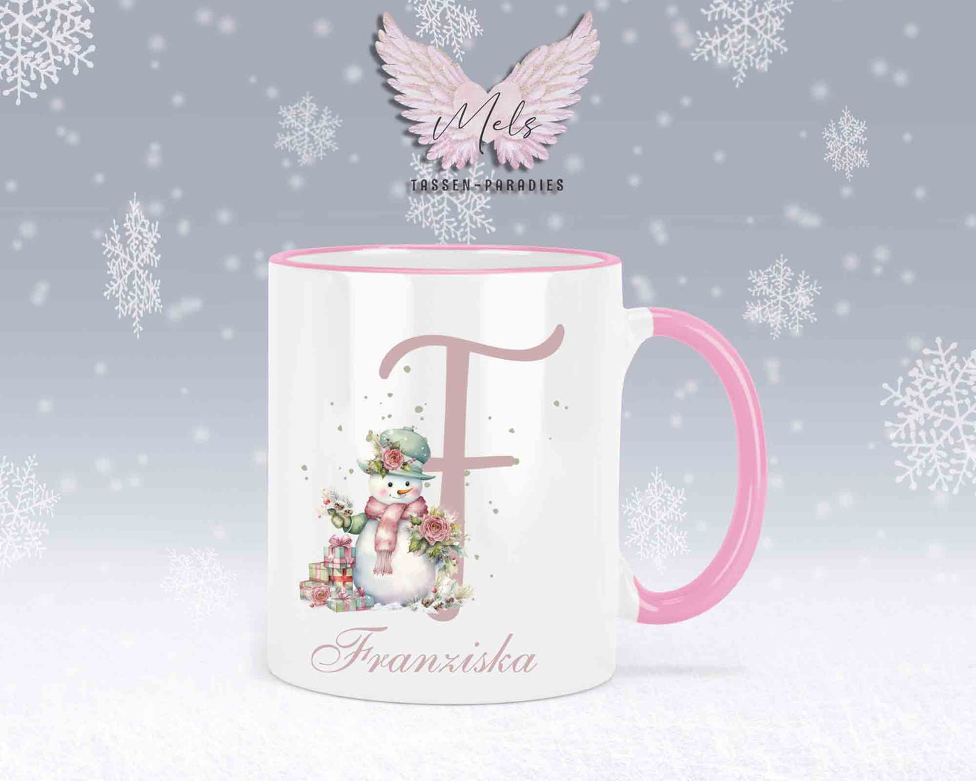 Schneemann Rosa-Alphabet mit Name - Personalisierte Keramik-Tasse Rosa 2