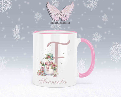 Schneemann Rosa-Alphabet mit Name - Personalisierte Keramik-Tasse Rosa 2