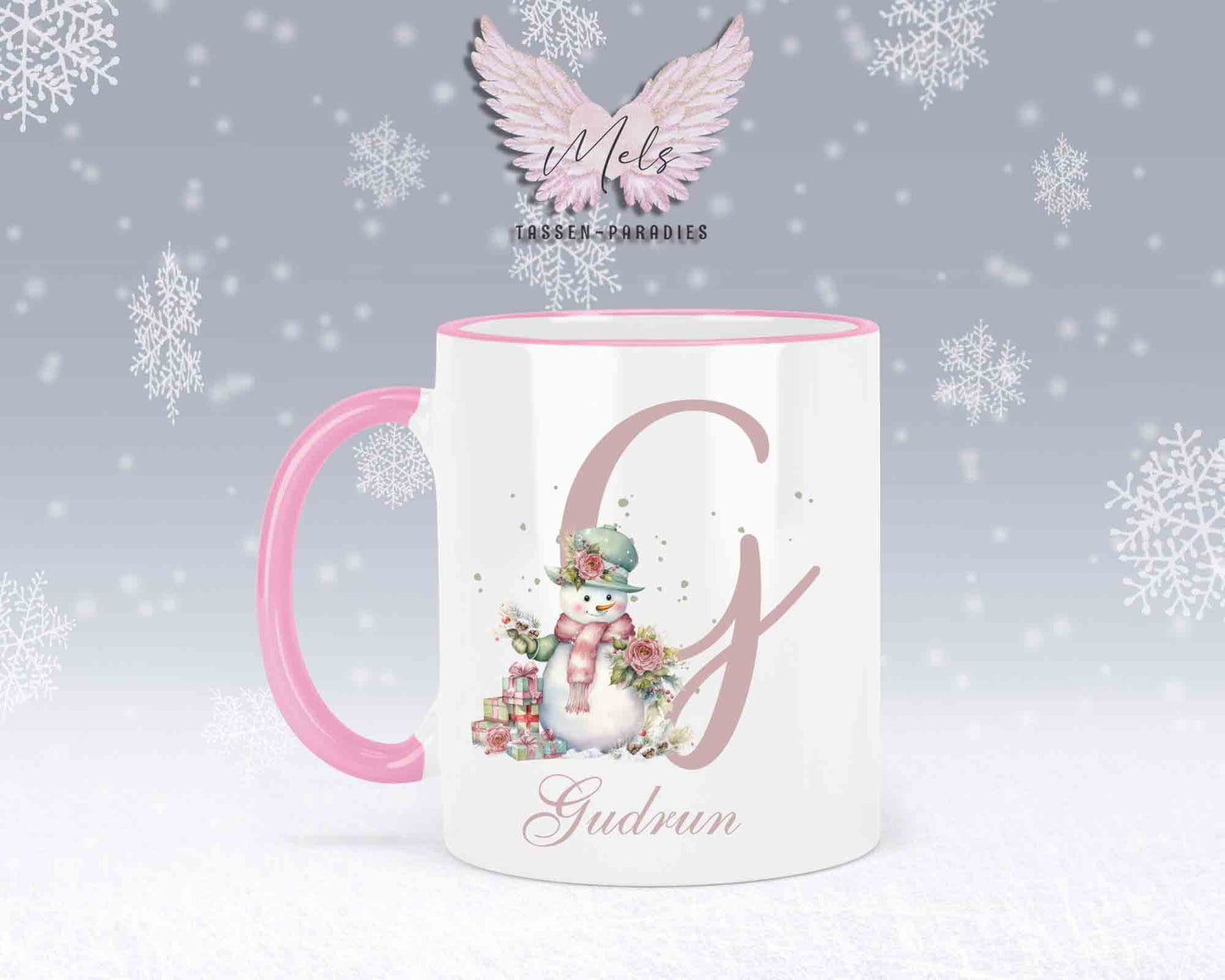 Schneemann Rosa-Alphabet mit Name - Personalisierte Keramik-Tasse Rosa 2