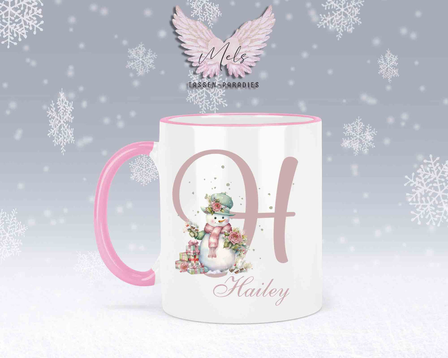 Schneemann Rosa-Alphabet mit Name - Personalisierte Keramik-Tasse Rosa 2