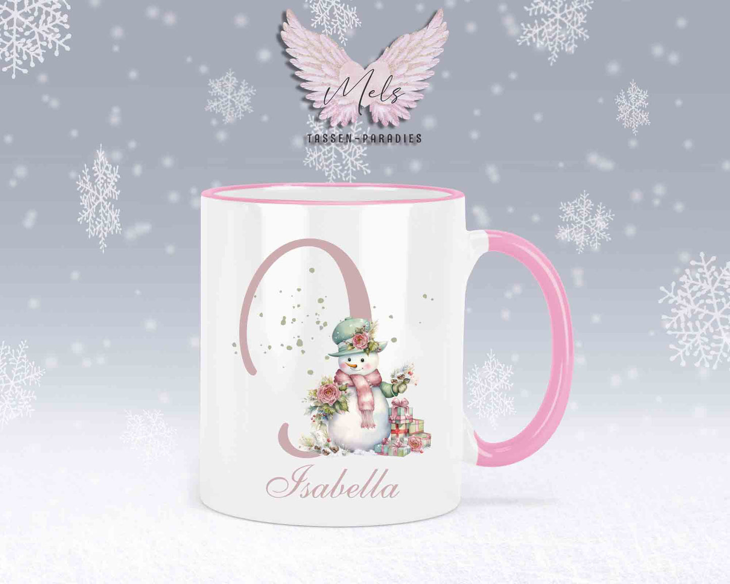 Schneemann Rosa-Alphabet mit Name - Personalisierte Keramik-Tasse Rosa 2