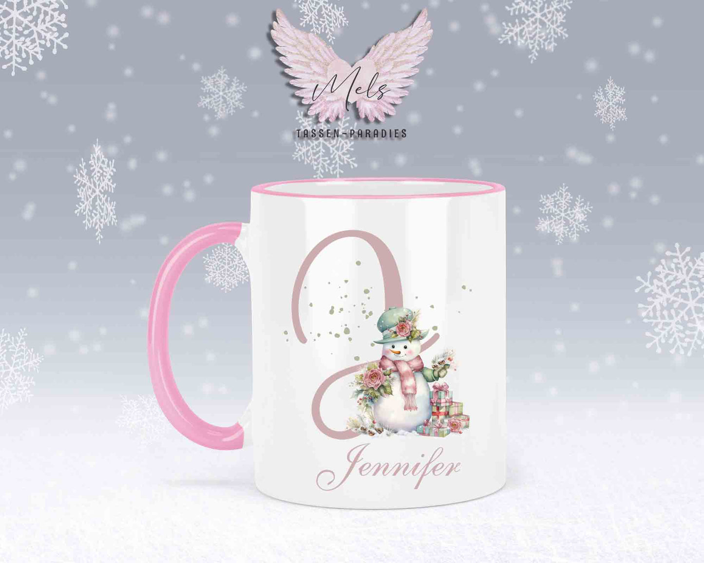 Schneemann Rosa-Alphabet mit Name - Personalisierte Keramik-Tasse Rosa 2