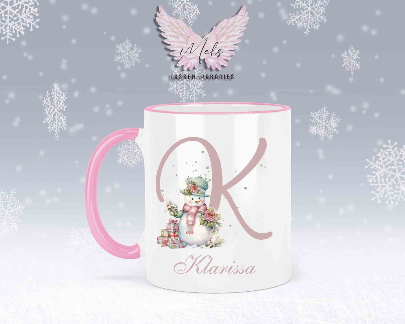 Schneemann Rosa-Alphabet mit Name - Personalisierte Keramik-Tasse Rosa 2