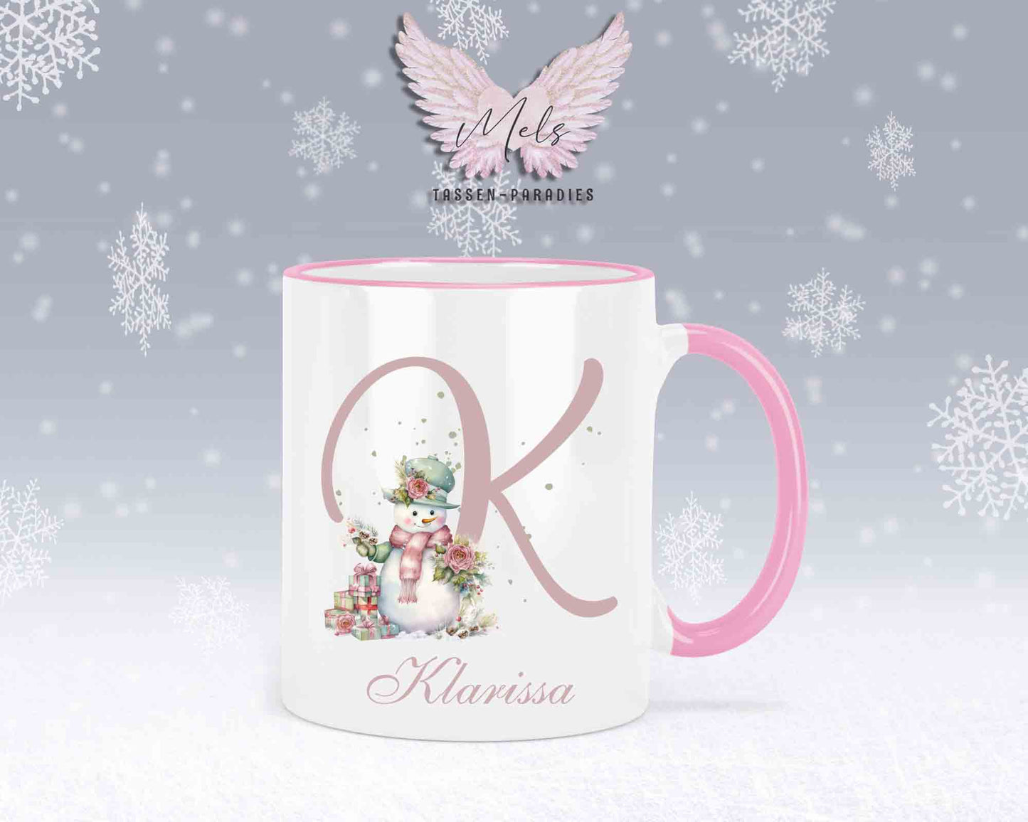 Schneemann Rosa-Alphabet mit Name - Personalisierte Keramik-Tasse Rosa 2