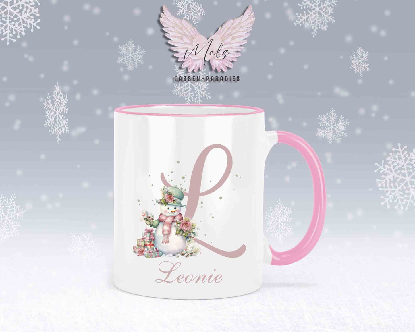 Schneemann Rosa-Alphabet mit Name - Personalisierte Keramik-Tasse Rosa 2