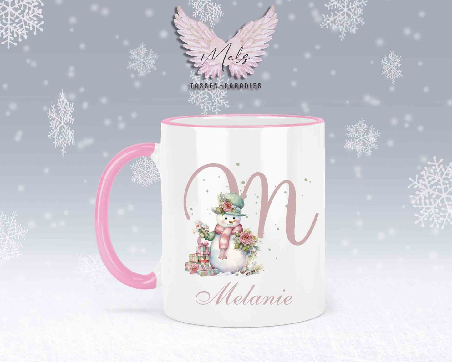 Schneemann Rosa-Alphabet mit Name - Personalisierte Keramik-Tasse Rosa 2