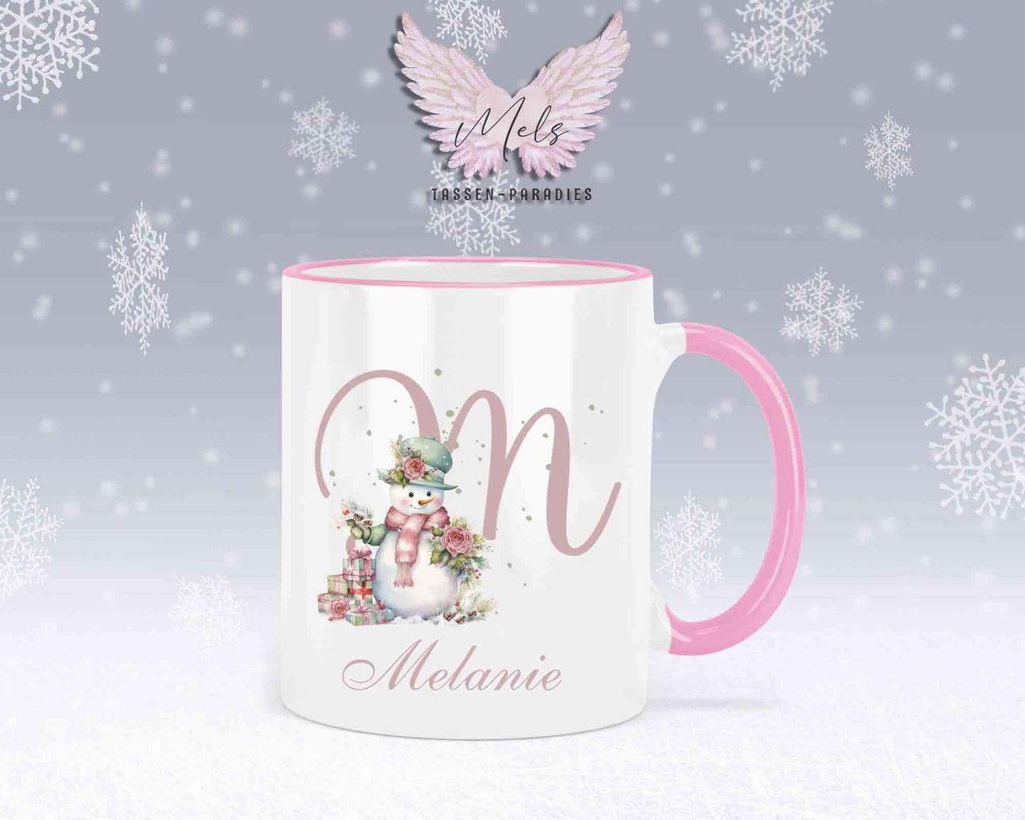 Schneemann Rosa-Alphabet mit Name - Personalisierte Keramik-Tasse Rosa 2