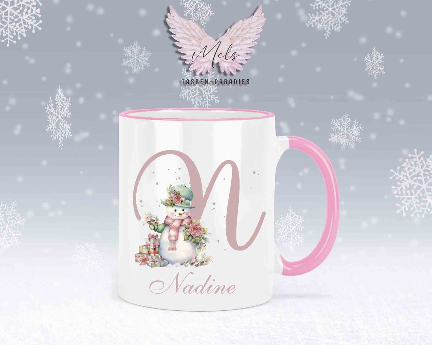 Schneemann Rosa-Alphabet mit Name - Personalisierte Keramik-Tasse Rosa 2