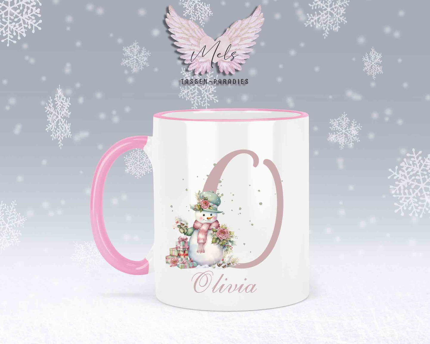 Schneemann Rosa-Alphabet mit Name - Personalisierte Keramik-Tasse Rosa 2