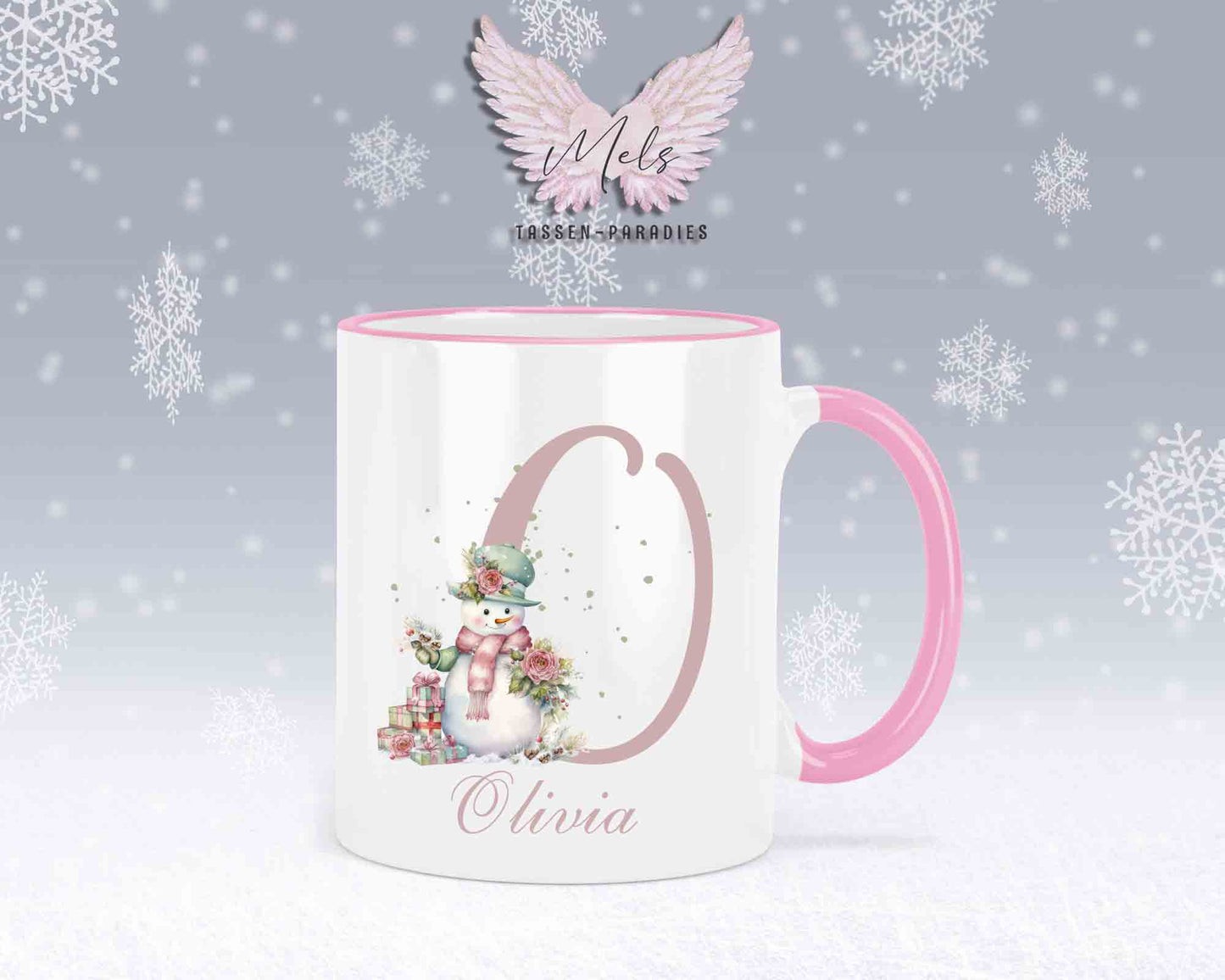 Schneemann Rosa-Alphabet mit Name - Personalisierte Keramik-Tasse Rosa 2