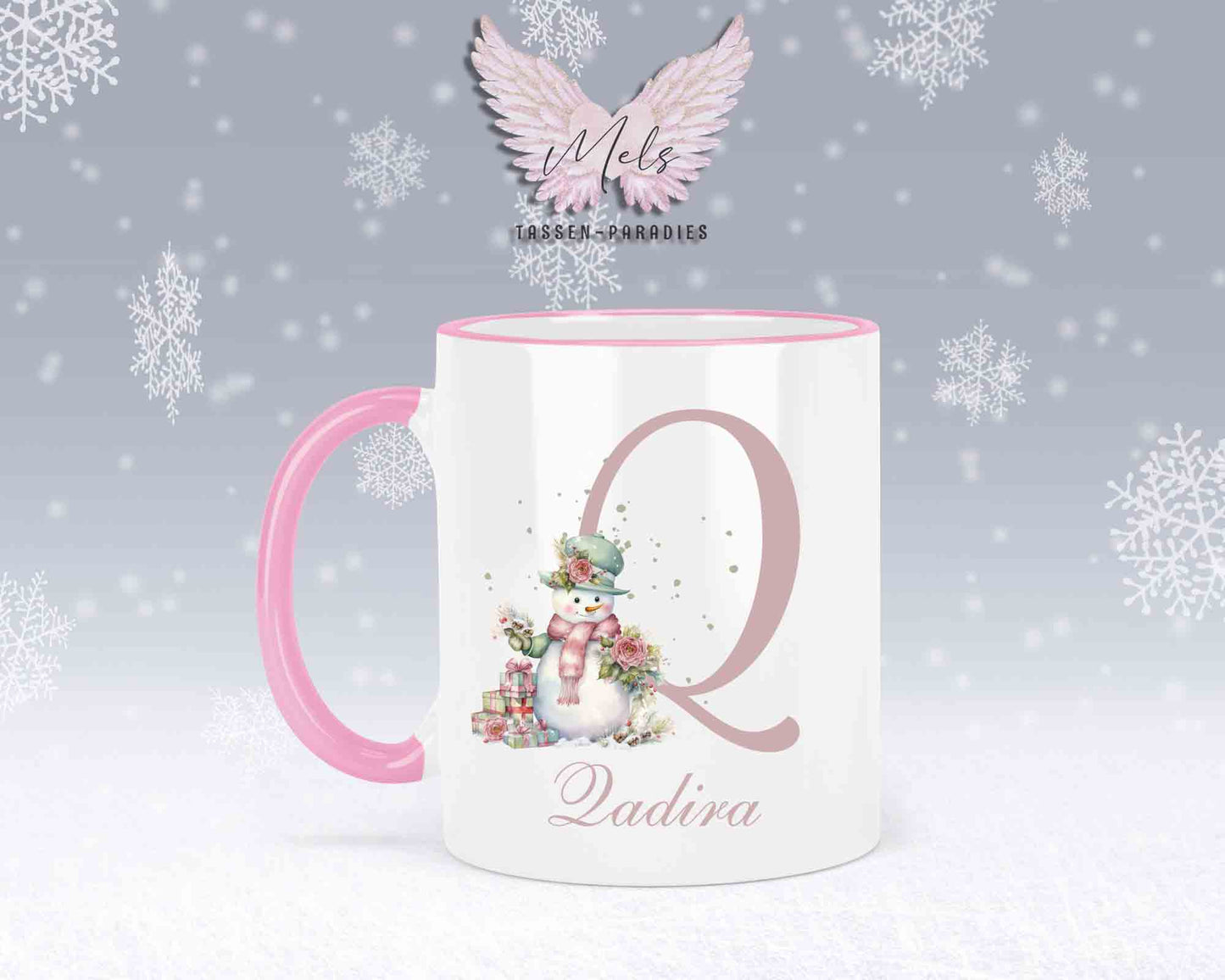 Schneemann Rosa-Alphabet mit Name - Personalisierte Keramik-Tasse Rosa 2