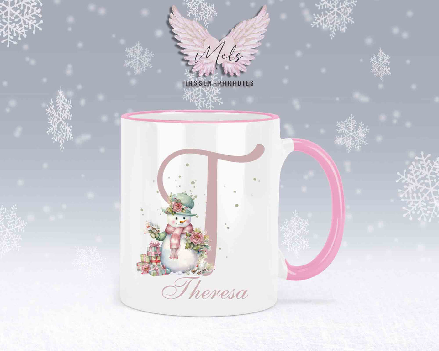Schneemann Rosa-Alphabet mit Name - Personalisierte Keramik-Tasse Rosa 2