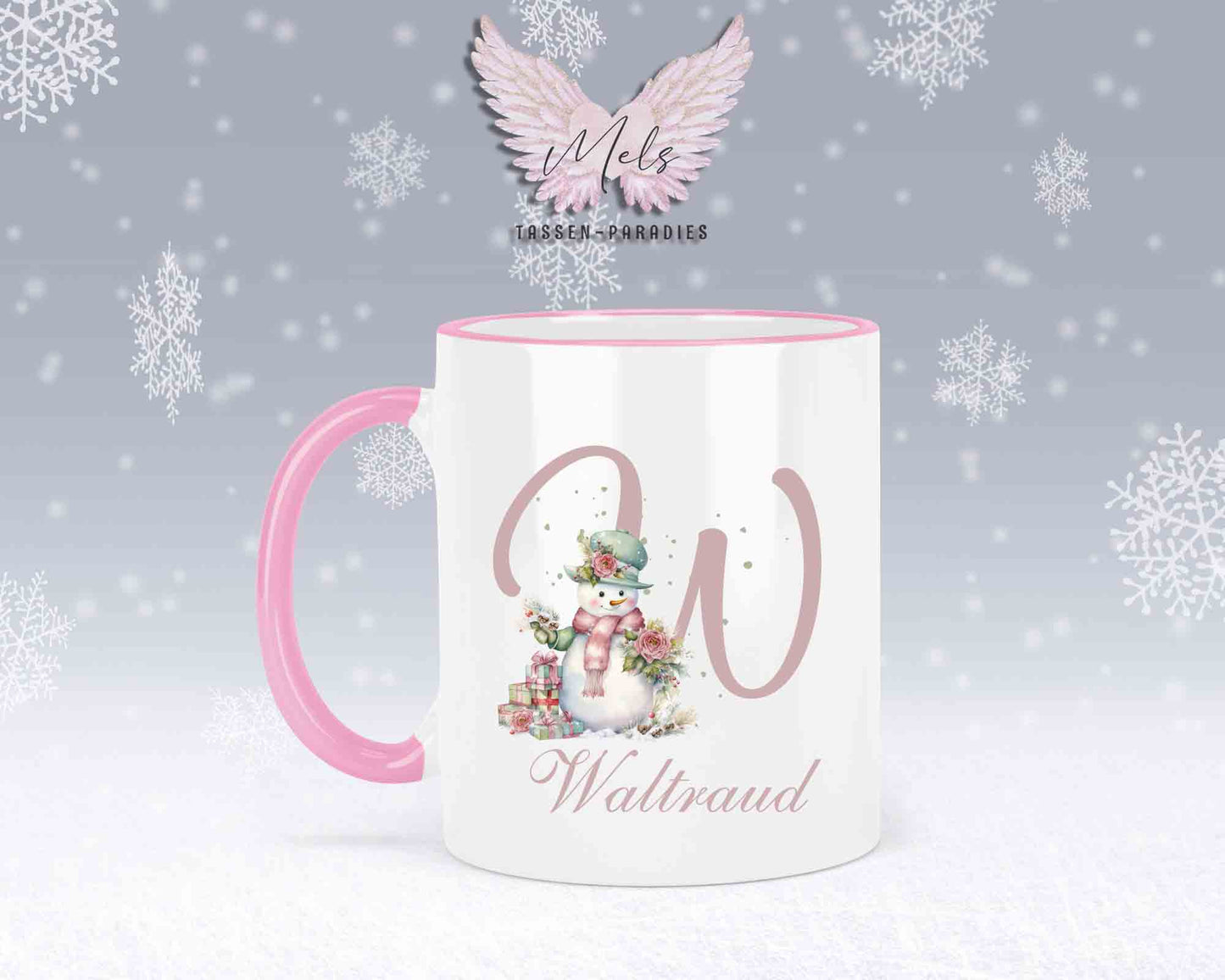 Schneemann Rosa-Alphabet mit Name - Personalisierte Keramik-Tasse Rosa 2