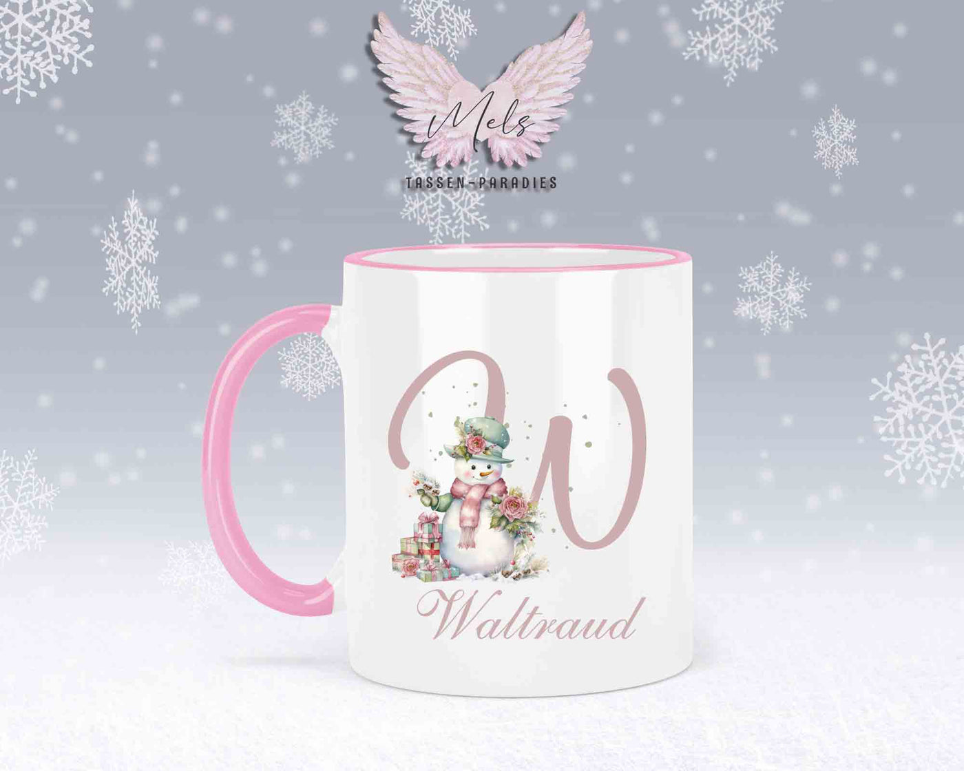 Schneemann Rosa-Alphabet mit Name - Personalisierte Keramik-Tasse Rosa 2