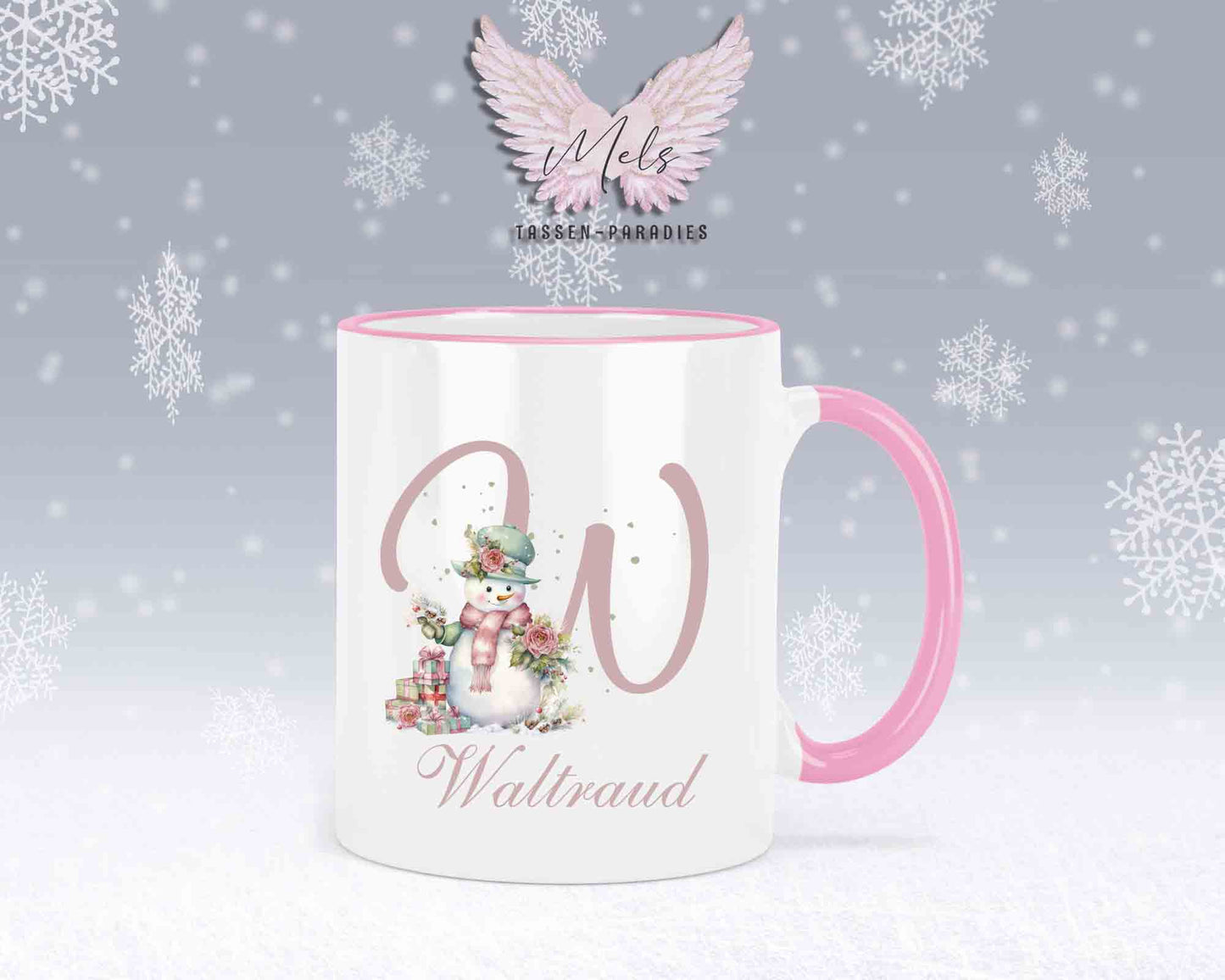 Schneemann Rosa-Alphabet mit Name - Personalisierte Keramik-Tasse Rosa 2