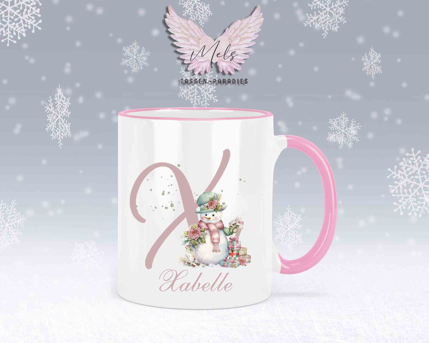 Schneemann Rosa-Alphabet mit Name - Personalisierte Keramik-Tasse Rosa 2