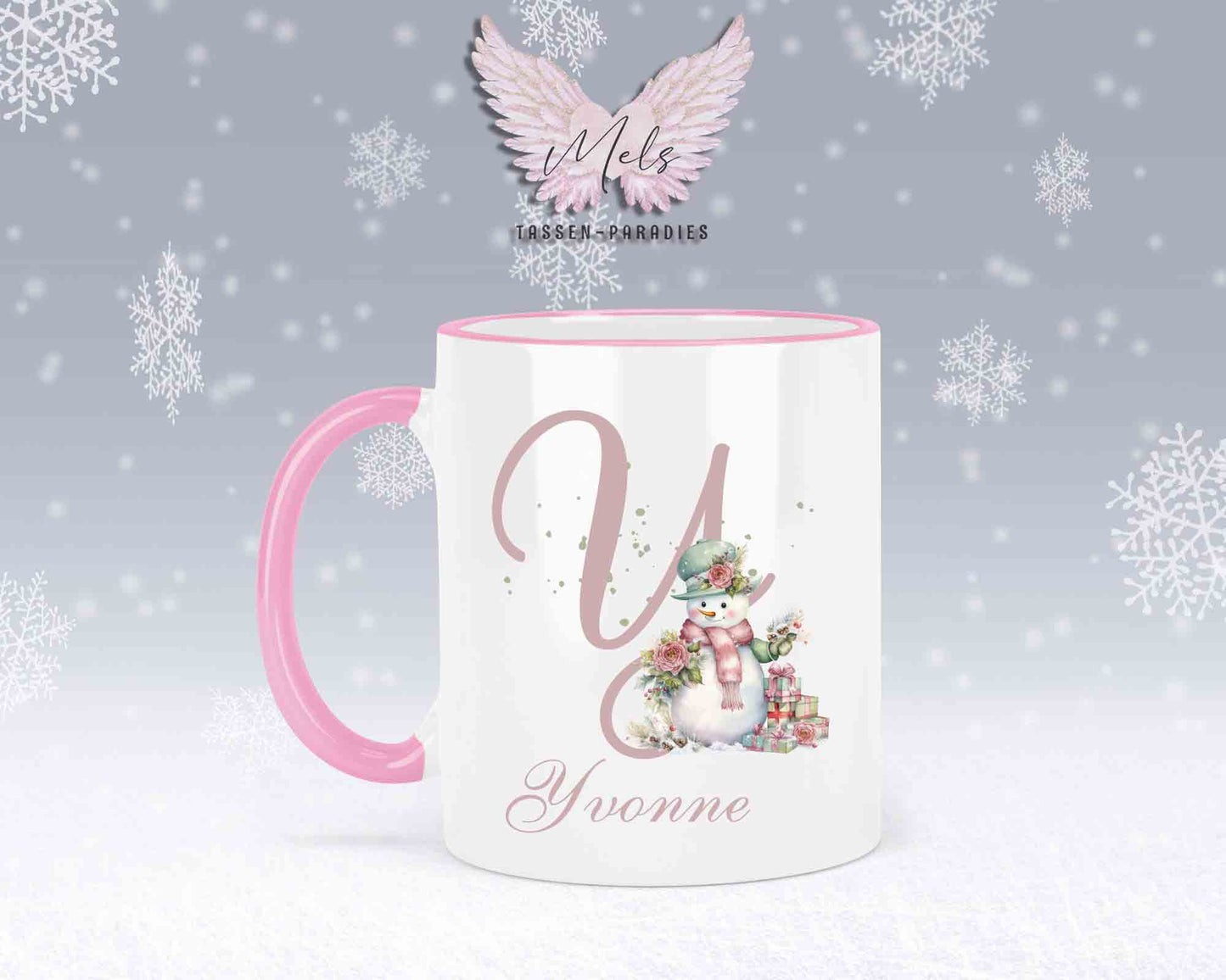 Schneemann Rosa-Alphabet mit Name - Personalisierte Keramik-Tasse Rosa 2