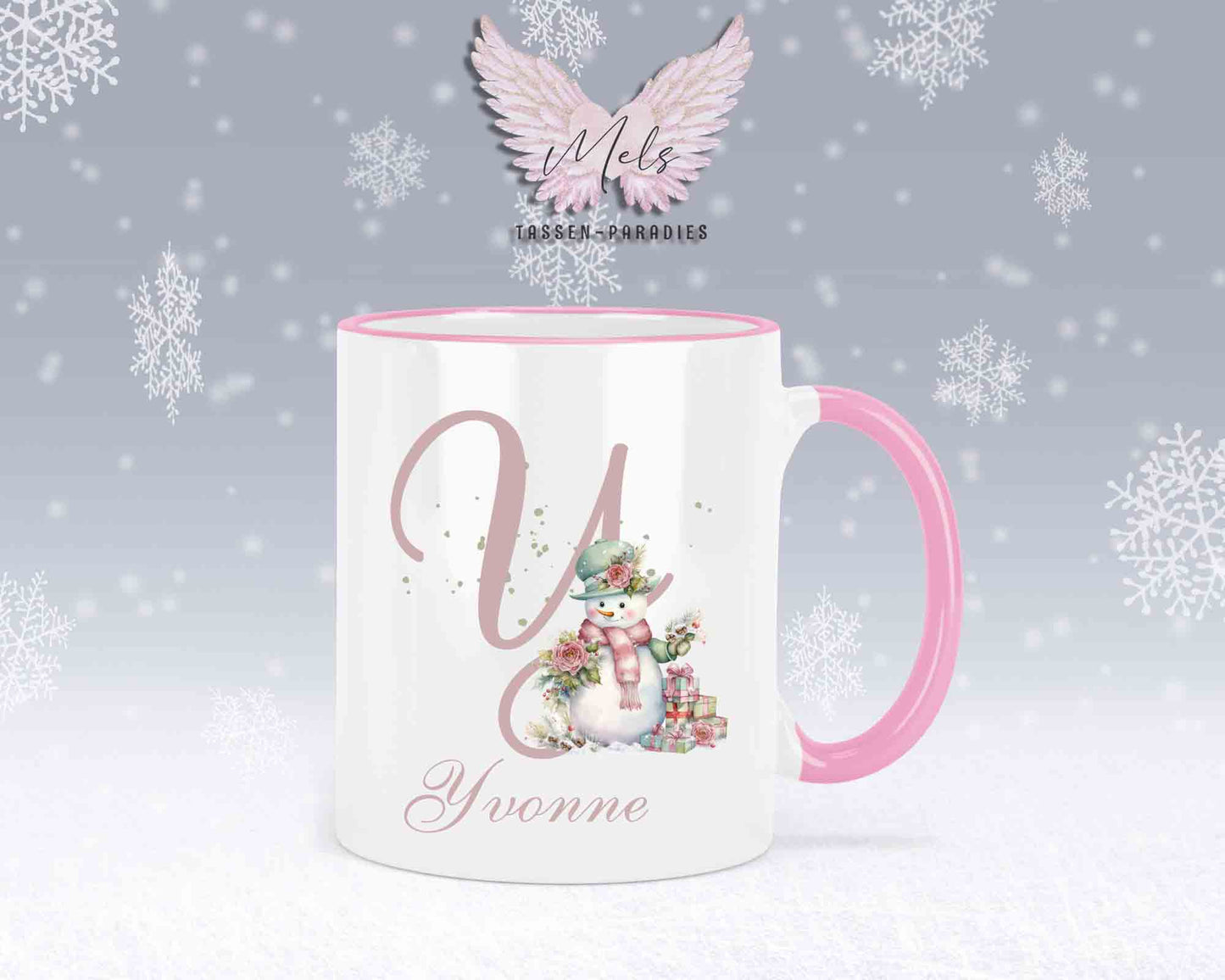 Schneemann Rosa-Alphabet mit Name - Personalisierte Keramik-Tasse Rosa 2